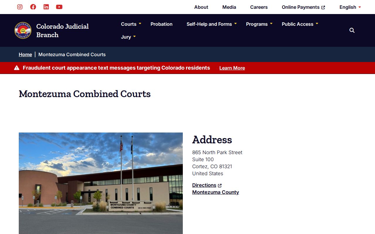 Montezuma Combined Courts official location card