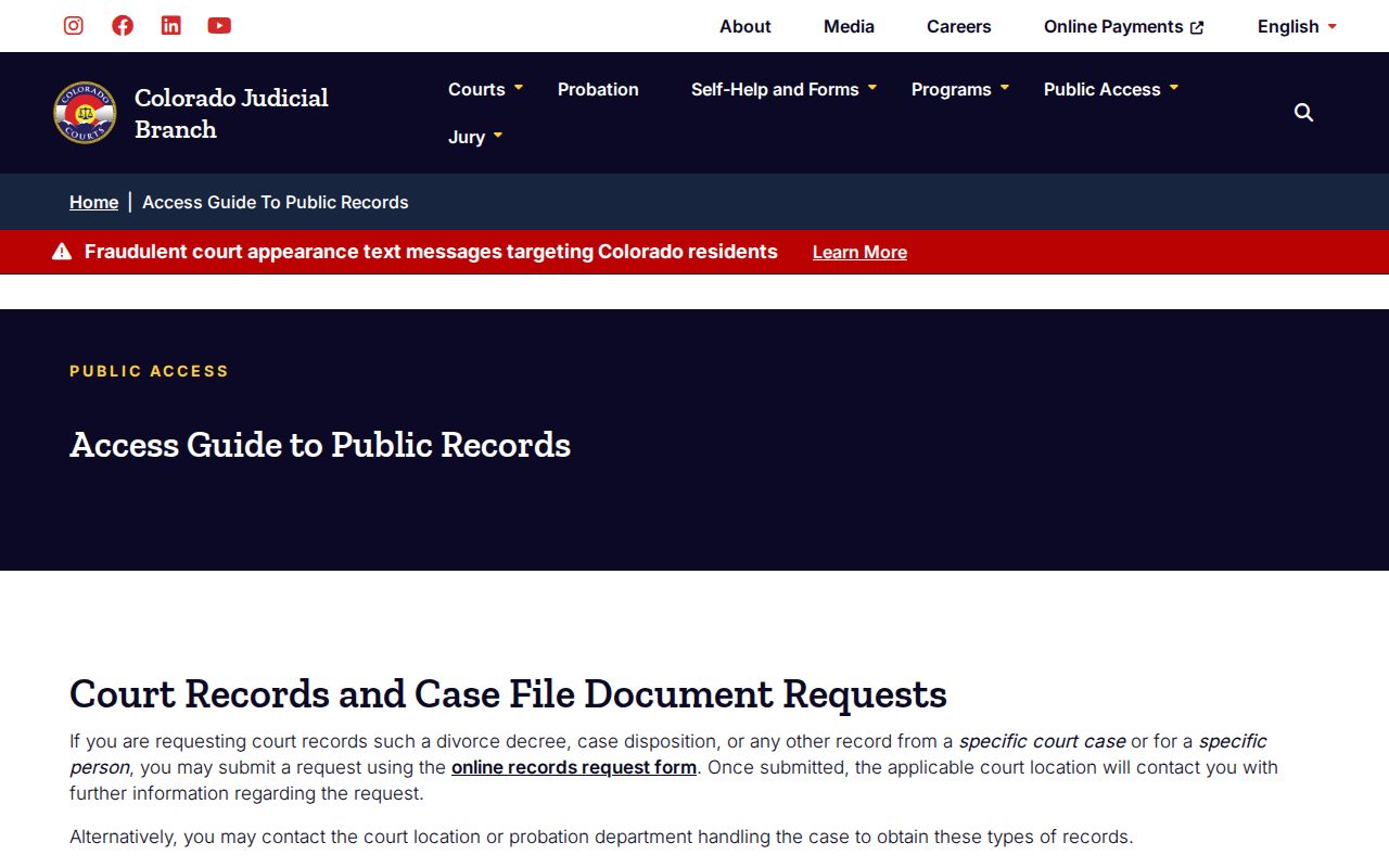 Colorado Judicial Branch public court records access guidance