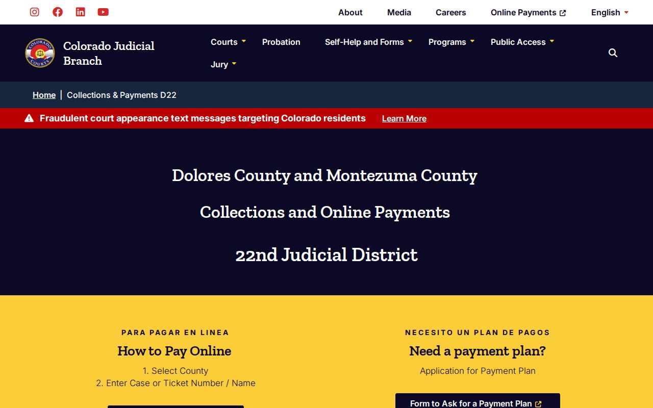 Montezuma County traffic warrant ticket and case search routes