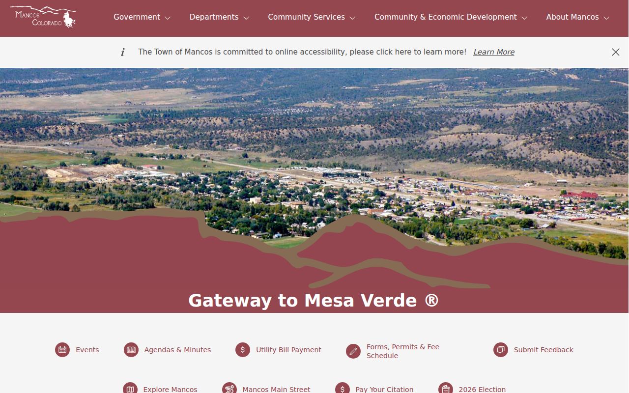 Mancos warrant records routing on the Town Hall home page