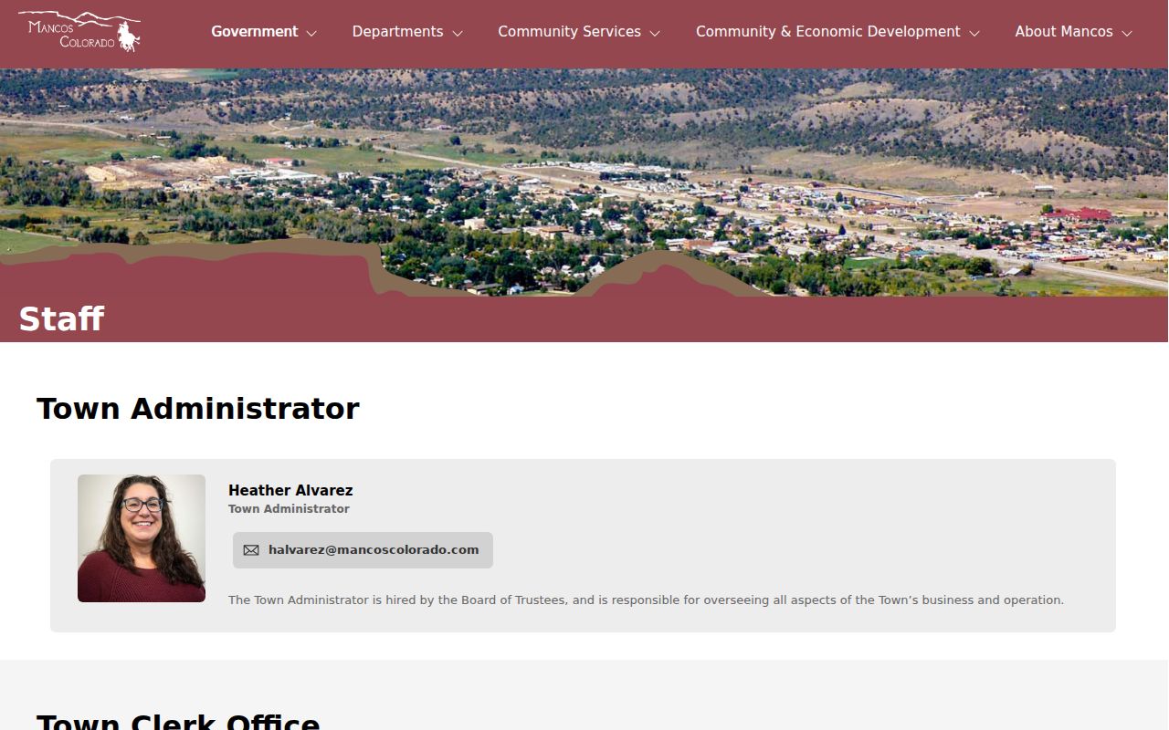 Mancos warrant records contact routing through the town staff page