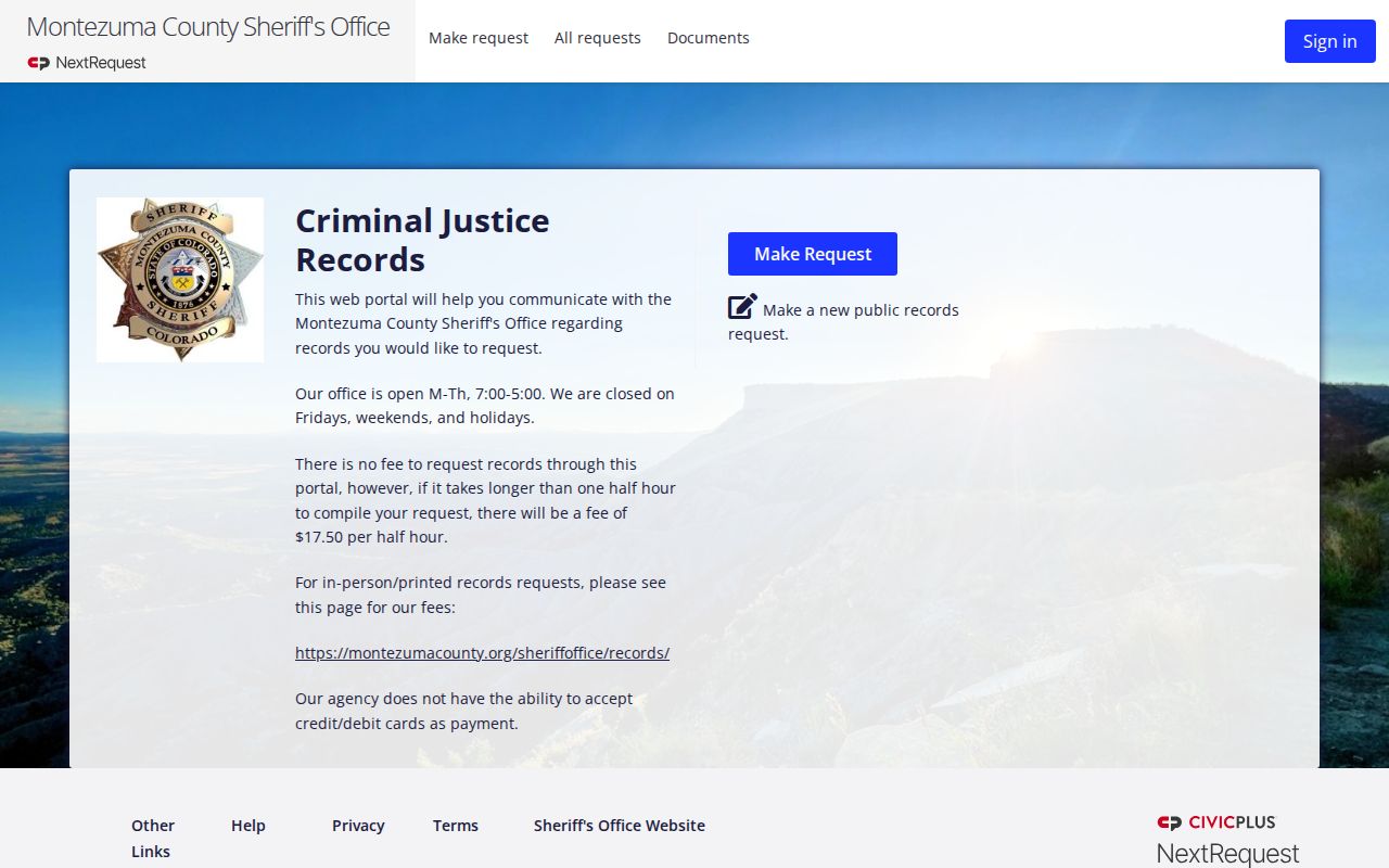 Montezuma County Sheriff public records request portal
