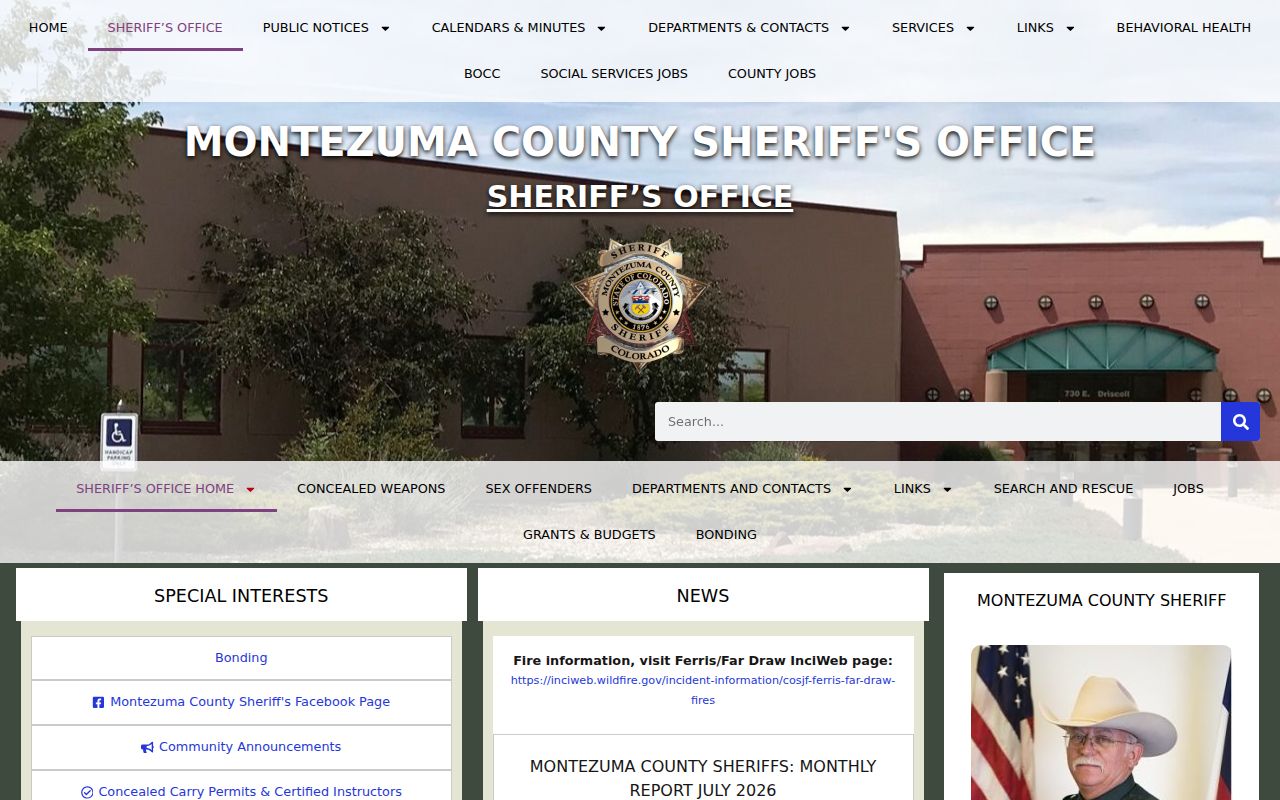 Montezuma County Sheriff website records and detention navigation